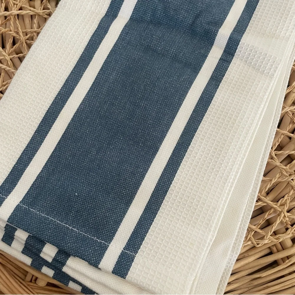 The Gourmet Collection Blue & White Striped Kitchen Towels Set of 2 NWT